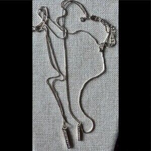 Loft Doubled Strand Rhinestones Necklace Gold Tone 20” & 38” EUC